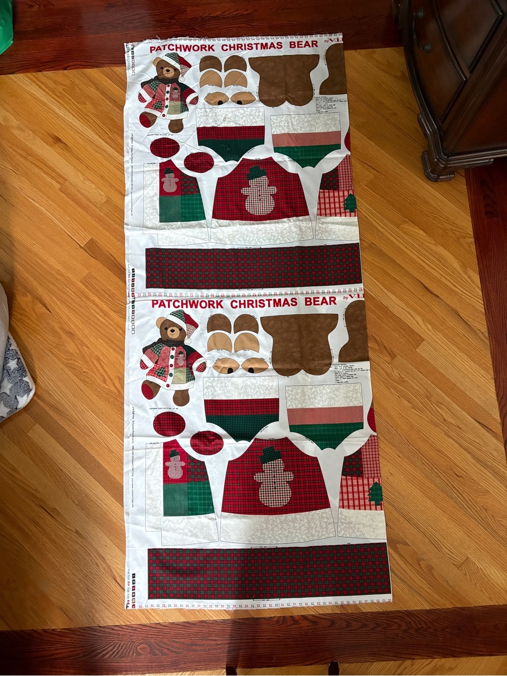 Vintage 80s Cranston VIP Patchwork Christmas Bear Cut & Sew- Double Panel